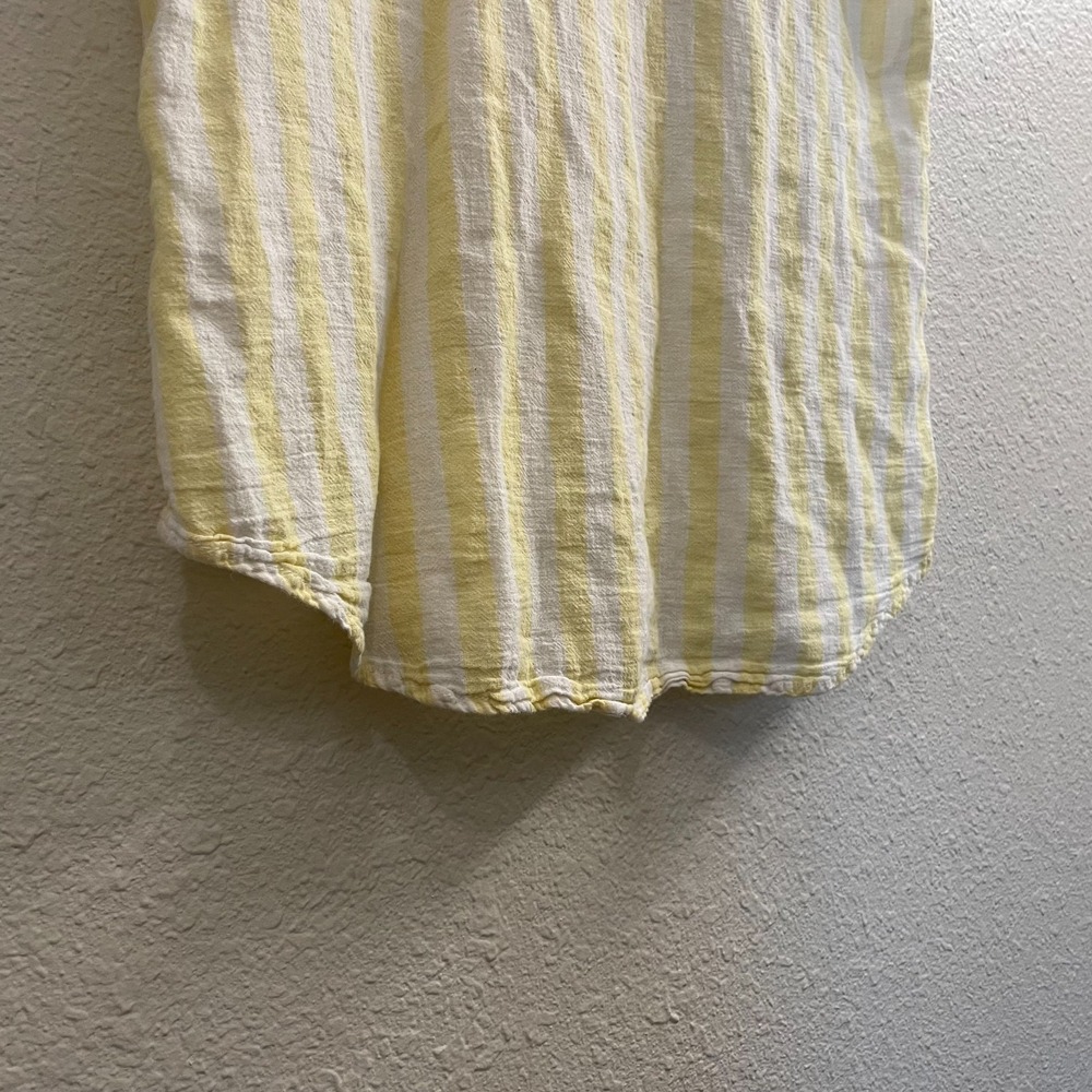 Yellow Stripe Button Front Linen Blend Top Rolled Sleeve Coastal Casual Resort M - Picture 4 of 11